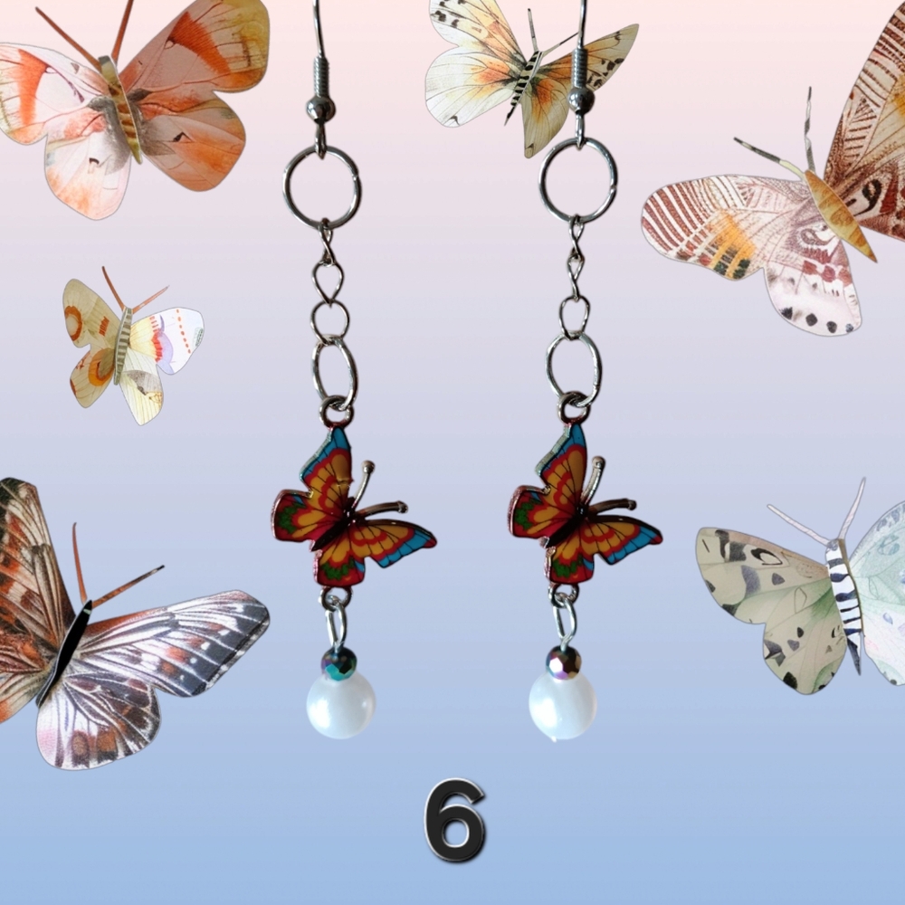 Butterfly Dangle Earrings with Pearl Accents - Picture 5 of 9